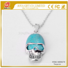 Natural Turquoise Gemstone Skull Pendant Necklace 04SN0170 with 60CM Silver Chain Semi Precious Stone Crystal Jewelry